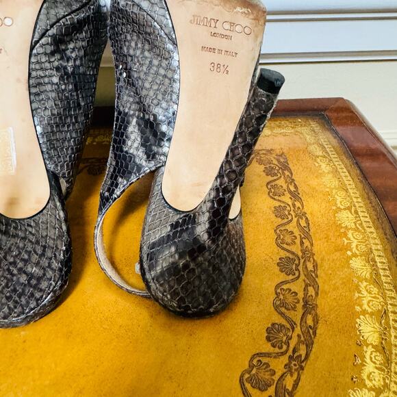 Jimmy Choo Clue Snakeskin Python Leather Slingback Platform Heels Nude Sz 38 1/2 - Picture 9 of 9